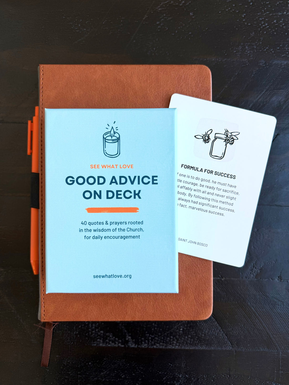 Good Advice On Deck box featuring 40 quotes and prayers rooted in Church wisdom