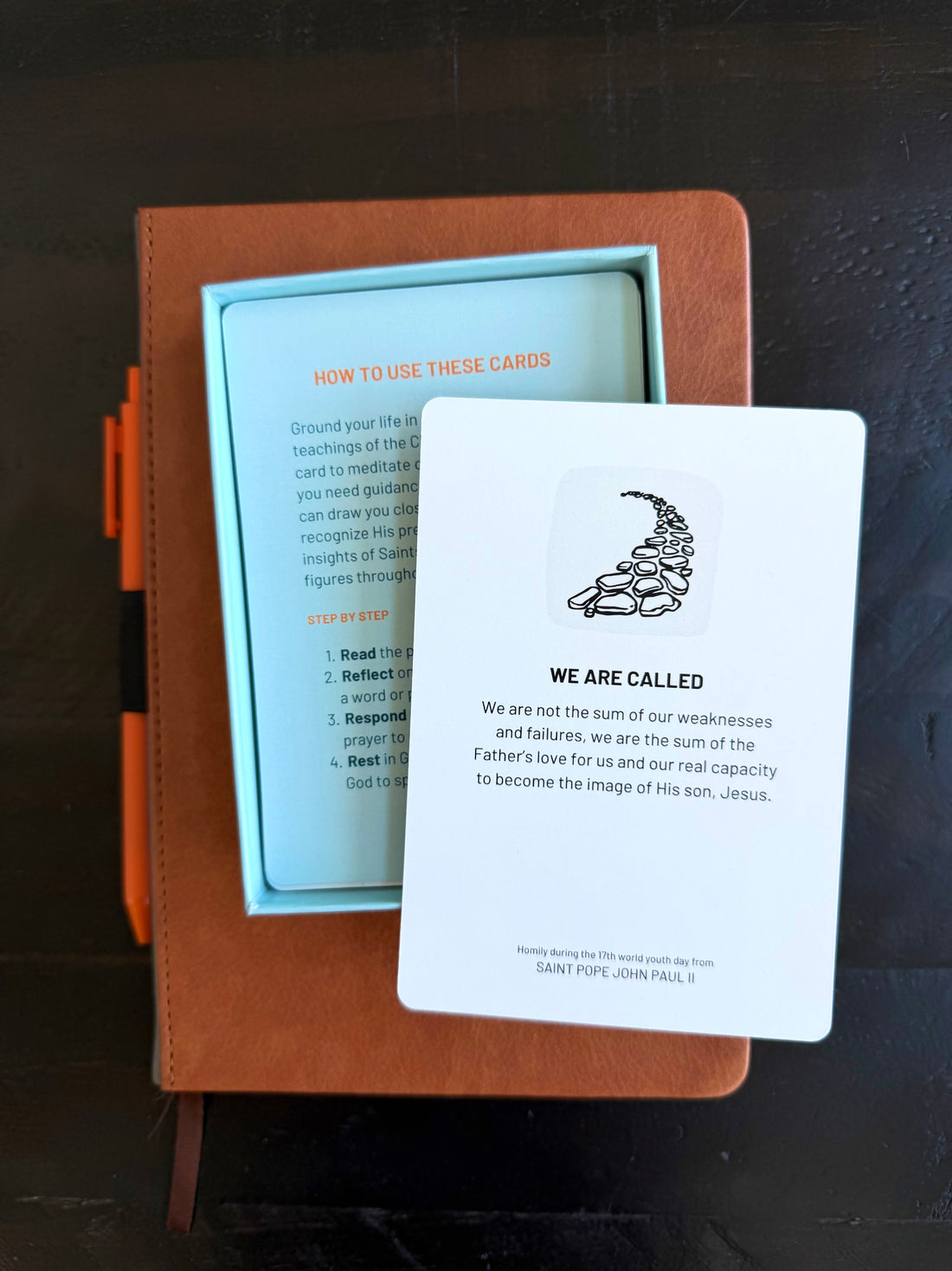 Good Advice On Deck box featuring 40 quotes and prayers rooted in Church wisdom