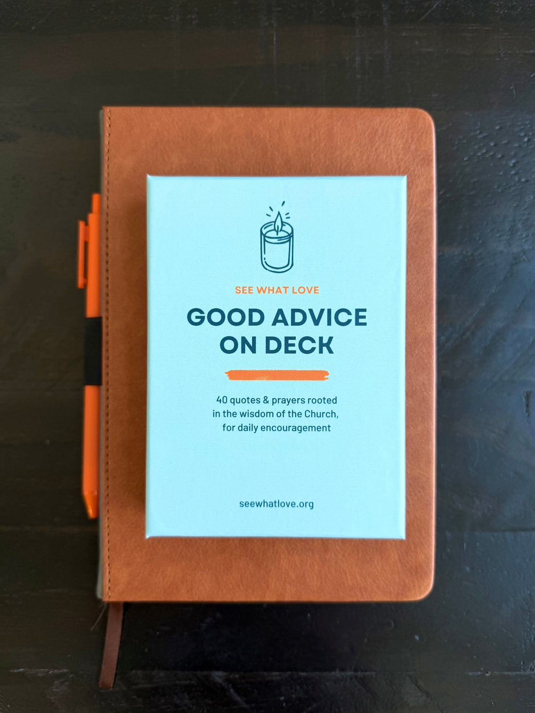 Good Advice On Deck box featuring 40 quotes and prayers rooted in Church wisdom